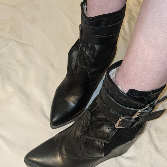 Swedish Designer Carin Wester Black Wedge Leather boots - Picture 3 of 8